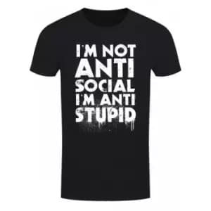 Grindstore Mens IA'm Not Anti-Social IA'm Anti-Stupid T-Shirt (L) (Black/White)