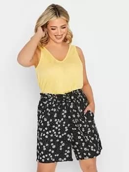 Yours Yours Paperbag Waist Short Dotty Daisy, Black, Size 16, Women