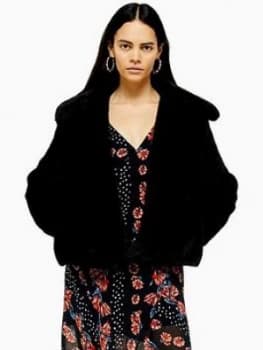 Topshop Faux Fur Button Up Jacket - Black