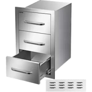 VEVOR Outdoor Kitchen Drawer 15.7 x 20 x 30.6 Inch Stainless Steel BBQ Island Drawer Storage with Chrome Handle Triple Access Drawer Flush Mount