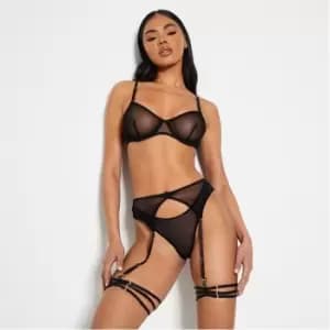 I Saw It First Mesh 4 Piece Lingerie Set - Black