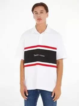 Tommy Jeans Colourblock Linear Rugby, White, Size 2XL, Men