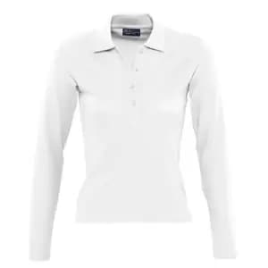 SOLS Womens/Ladies Podium Long Sleeve Pique Cotton Polo Shirt (S) (White)