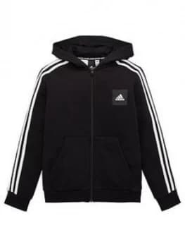 Adidas Boys 3 Stripe Full Zip Hoodie - Black