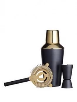 Kitchencraft Barcraft 3 Piece Black And Brass Cocktail Making Set