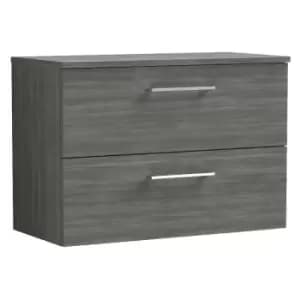Nuie - Arno Anthracite 800mm Wall Hung 2 Drawer Vanity Unit with Worktop - ARN526W - Anthracite