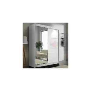 Sliding Wardrobes 4u - Vikas High Gloss 2 Sliding Door Wardrobe with Mirror and Drawers 150cm - White