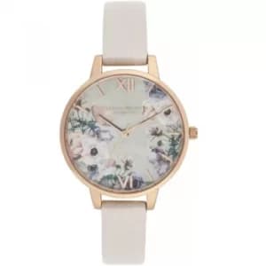 Watercolour Florals Demi Dial Watch With Nude Mother-Of-Pearl Watch