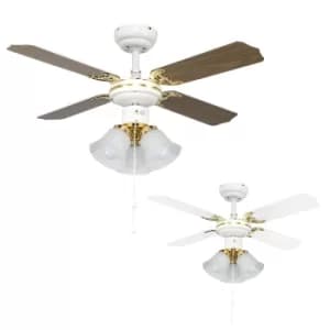 Hawker 3 Way 36 Ceiling Fan in White and Polished Brass