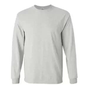 Gildan Mens Plain Crew Neck Ultra Cotton Long Sleeve T-Shirt (2XL) (Ash Grey)