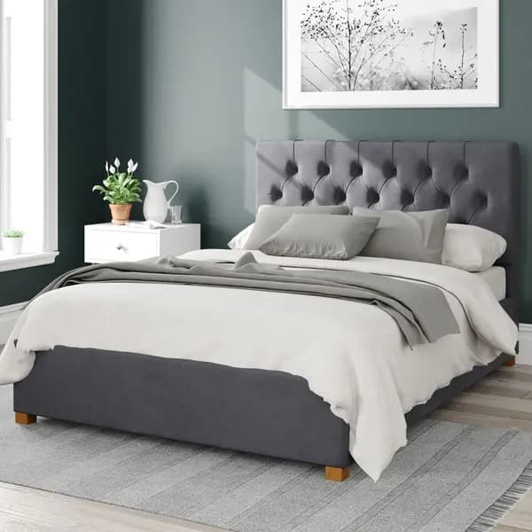 Aspire Olivier Ottoman Bed Velvet Steel Single