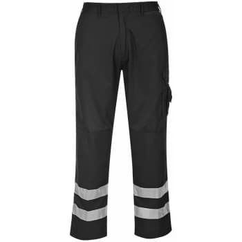 S917 - Black Sz L Regular Leg Iona Safety Combat Work Trousers HI-Vis - Portwest