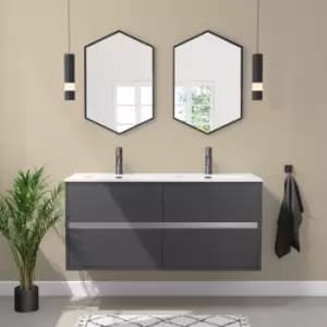 1200mm Grey Wall Hung Double Vanity Unit with Basin - Roxbi