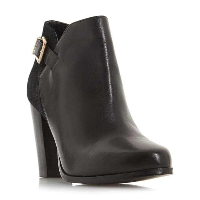 Dune Black Leather 'Oleria' High Block Heel Ankle Boots - 3