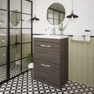 Nuie - Athena Floor Standing 2-Drawer Vanity Unit with Basin-1 600mm Wide - Anthracite Woodgrain