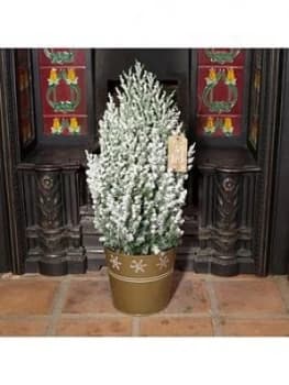 Snowy Christmas Tree 55Cm In Gold Zinc Planter