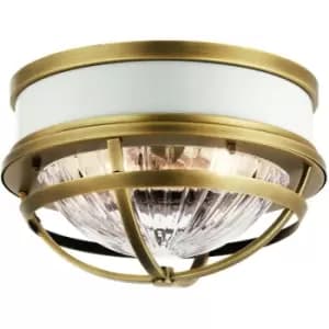Quintiesse Kichler Tollis Bowl Semi Flush Ceiling Light Natural Brass & White