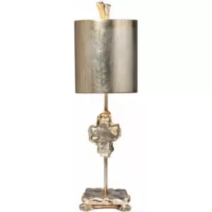 Table Lamp Caarving On Stem Footed Base Matching Shade Silver Leaf LED E27 60W
