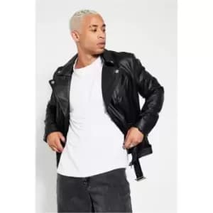 I Saw It First Black Mens Classic Faux Leather Biker Jacket - Black