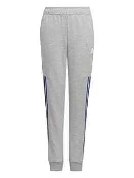 Adidas Junior Boys 3 Stripe Full Zip Hood Tracksuit, Light Grey, Size 11-12 Years