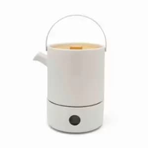 Bredemeijer Tea Set Umea Design Stoneware Teapot 1.2L With Warmer In White With Bamboo Lid
