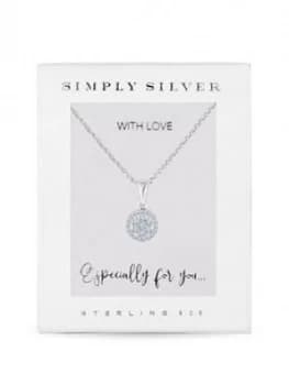 Simply Silver Cubic Zirconia Pave Round Pendant Necklace