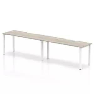 Single White Frame Bench Desk 1600 Grey Oak 2 Pod