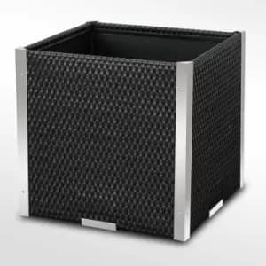 Poly Rattan Cube Planter with Decorative Aluminium Trim (Black)