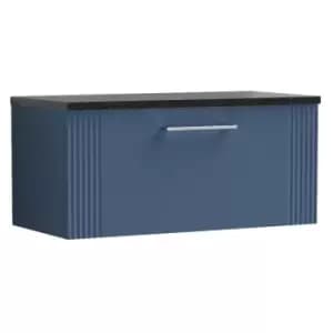 Deco Satin Blue 800mm Wall Hung Single Drawer Vanity Unit with Sparkling Black Laminate Worktop - DPF396LSB - Satin Blue - Nuie