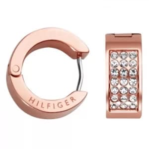 Tommy Hilfiger Rose Gold Plated Pave Huggie Earrings