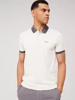 BOSS Paule Contrast Polo Shirt, White, Size 2XL, Men