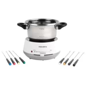 Progress EK4375P 1200W 1.4L Swiss Fondue Set with 8 Dipping Forks - Silver