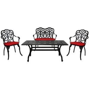 Charles Bentley Cast-Aluminium Lounge Set with Red Cushions
