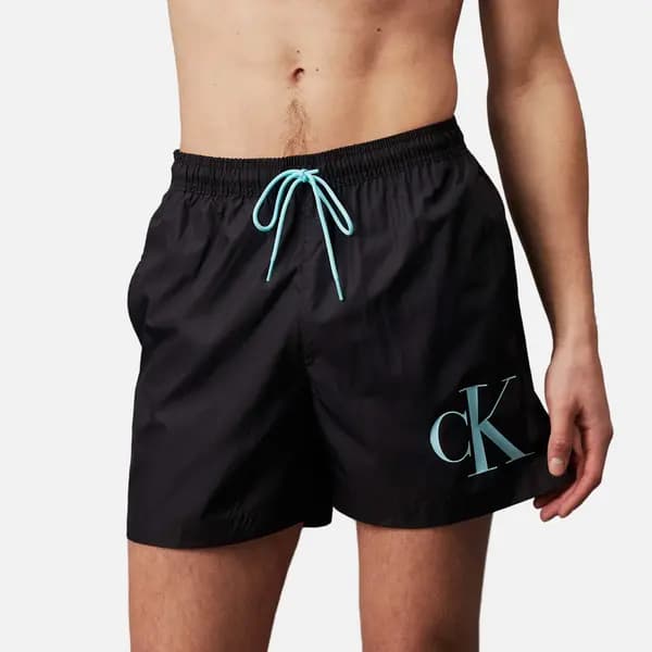 Calvin Klein Swimwear Mens Monogram Medium Swimming Shorts - Black - XXL Black Swimwear and Beachwear male KM0KM01003BEH XXL