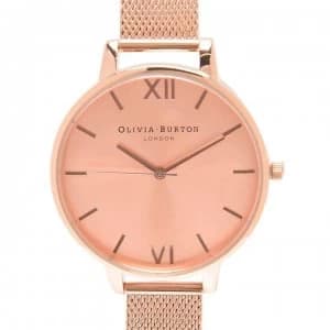 Olivia Burton Big Dial Rose Gold Sunray Mesh Watch - Rose Gold
