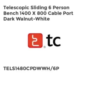 TC Group Telescopic Sliding 6 Person Bench 1400 x 800 Cable Port Dark Walnut-Whi