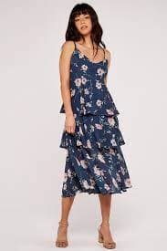 Yumi Girl Navy Floral and Check 'Theadora' Day Dress - age 3-4