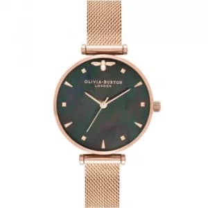 Queen Bee Black Mother-Of-Pearl Rose Gold Mesh Watch