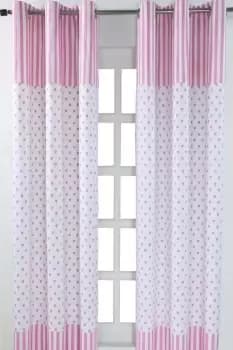 Pink Love Hearts Ready Made Eyelet Curtain Pair