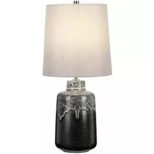 Table Lamp White Drip Glaze Faux Linen Tapered Cylinder Silver Shade LED E27 60W