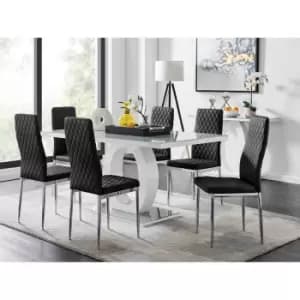 Furniture Box Giovani 6 Grey Dining Table and 6 Black Velvet Milan Chairs