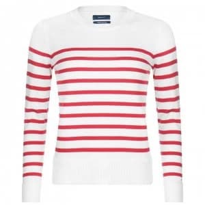 Gant Classic Stripe Crew Neck Sweatshirt - 620 Bright Red