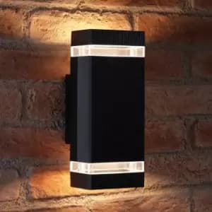 Auraglow - Indoor / Outdoor Double Up & Down Wall Light - Black - Warm White LED Bulbs Included