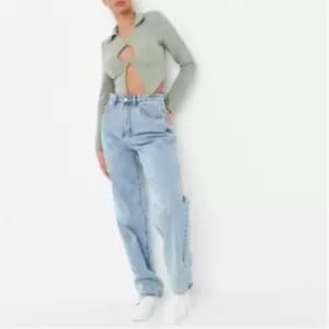 Missguided Wash High Waisted Mom Jeans - Blue