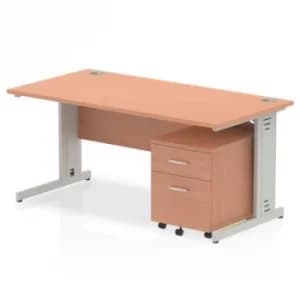Impulse 1600 Straight Wire Managed Workstation 500 Two drawer mobile Pedestal Bundle Beech