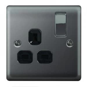 Wickes 13A Raised Plate Single Switched Socket - Black Nickel