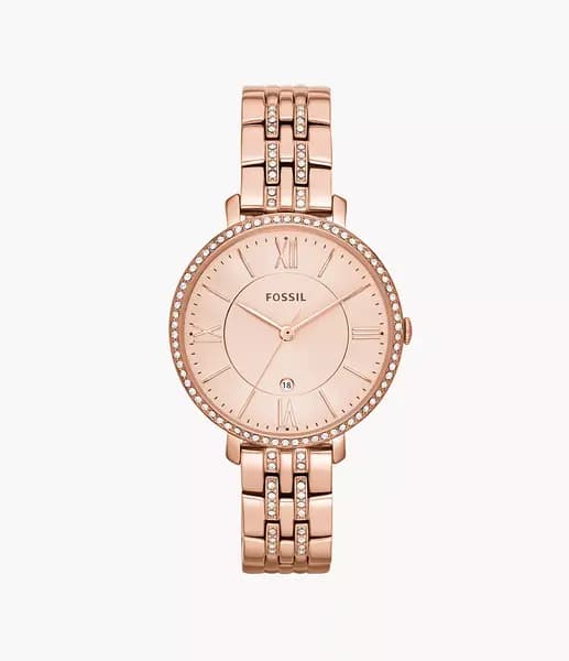Fossil Womens Jacqueline Three-Hand Rose Gold-Tone Stainless Steel Watch