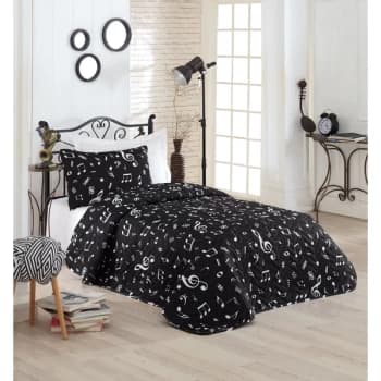 162ELR9126 Melodiy - Black White Single Quilted Bedspread Set