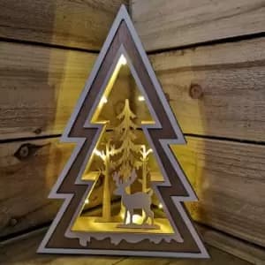 Christmas Wooden LED Tree with Forest Stag Scene - Snowtime