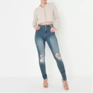 Missguided Tall Sinner Distress Knee Cut Jean - Blue